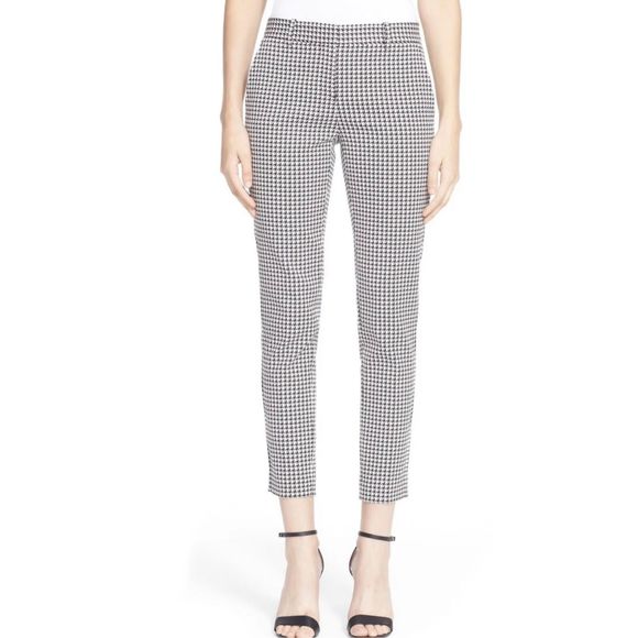 Theory Pants Treeca Winhall Women Size 2 Houndstooth Black White Ankle - Picture 1 of 15